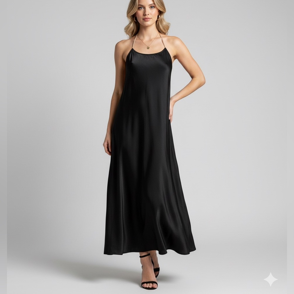 NEW Weekend Stories halter Black SATIN SILK dress Midi XXSMALL prom party $278